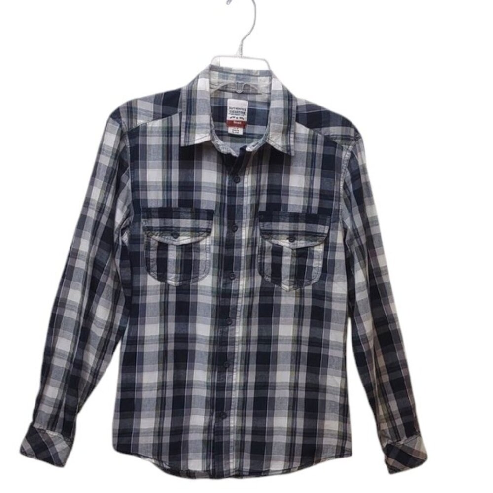 Levi's Authentics Signature All Cotton LS BU Chest Pocket Black Grey Plaid Shirt
